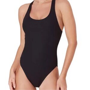 Andie Womens black Tulum cross back ribbed one piece swimsuit MT